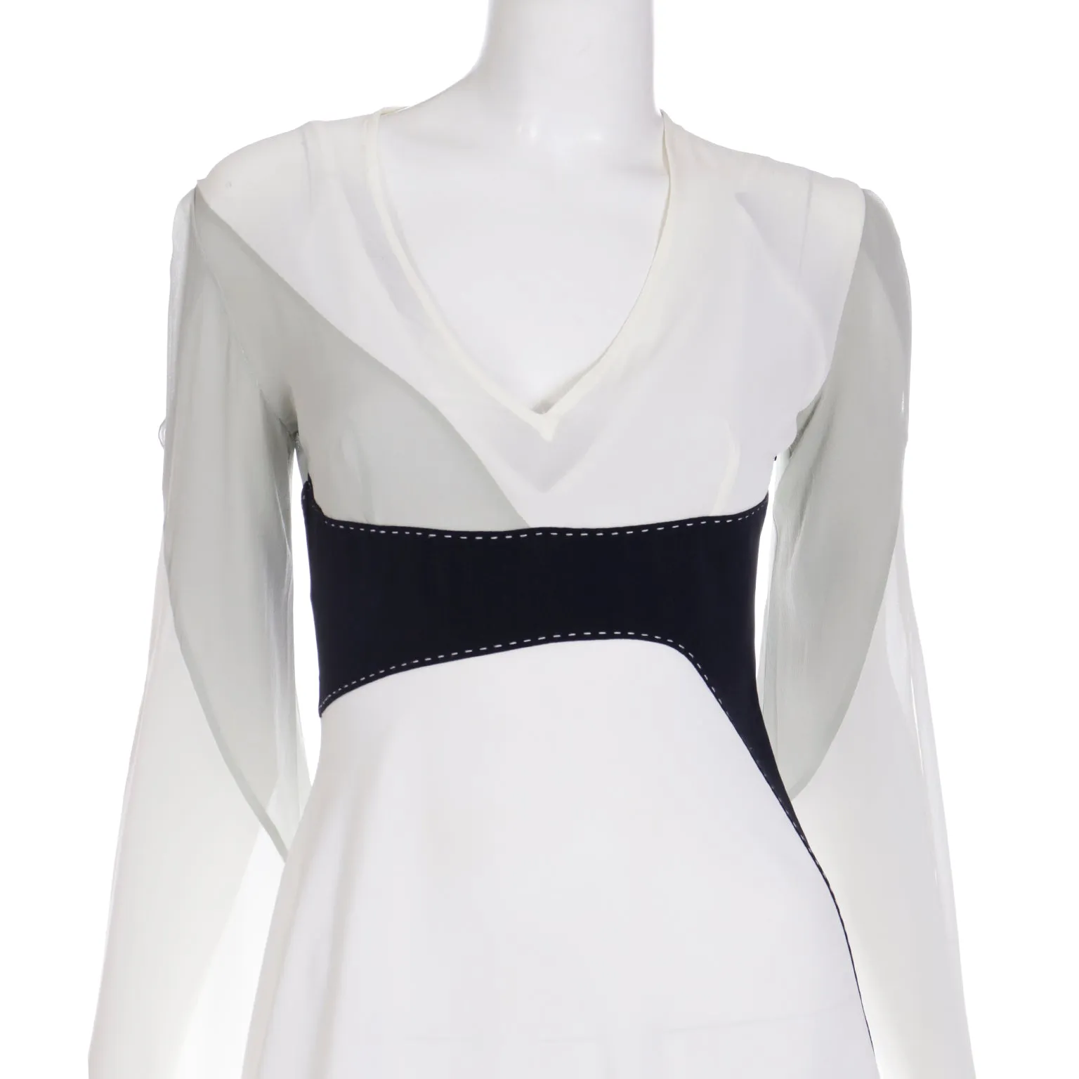 1990s Gattinoni Tempo Vintage White Grey and Black Asymmetrical Evening Dress