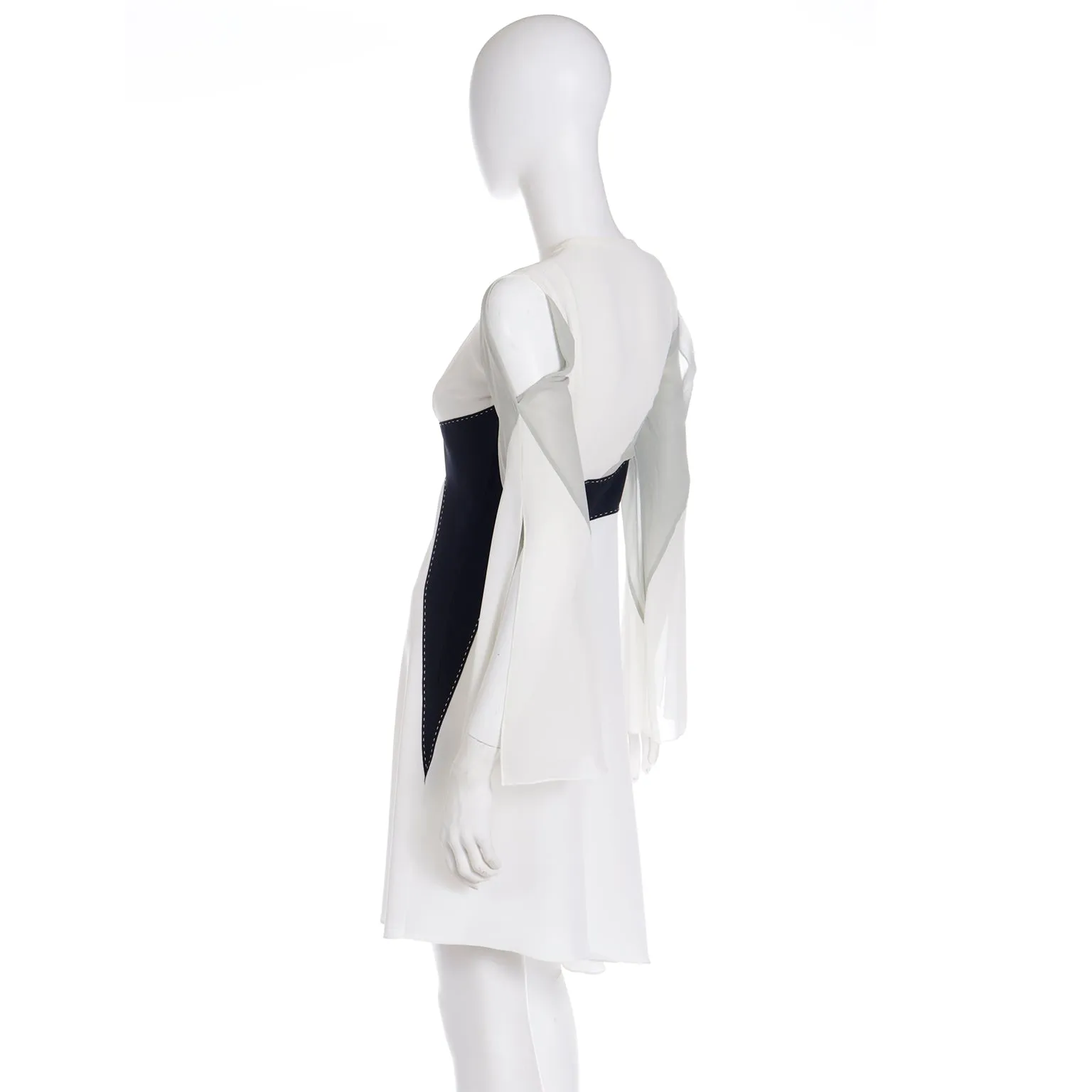 1990s Gattinoni Tempo Vintage White Grey and Black Asymmetrical Evening Dress