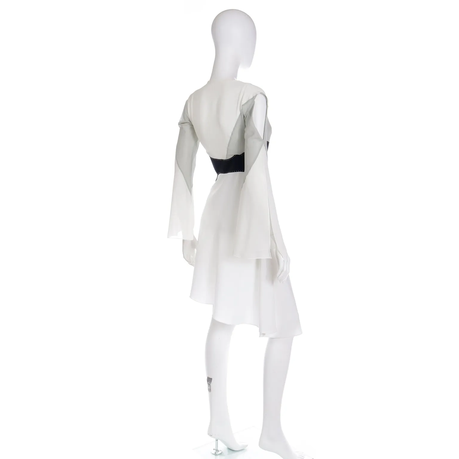 1990s Gattinoni Tempo Vintage White Grey and Black Asymmetrical Evening Dress