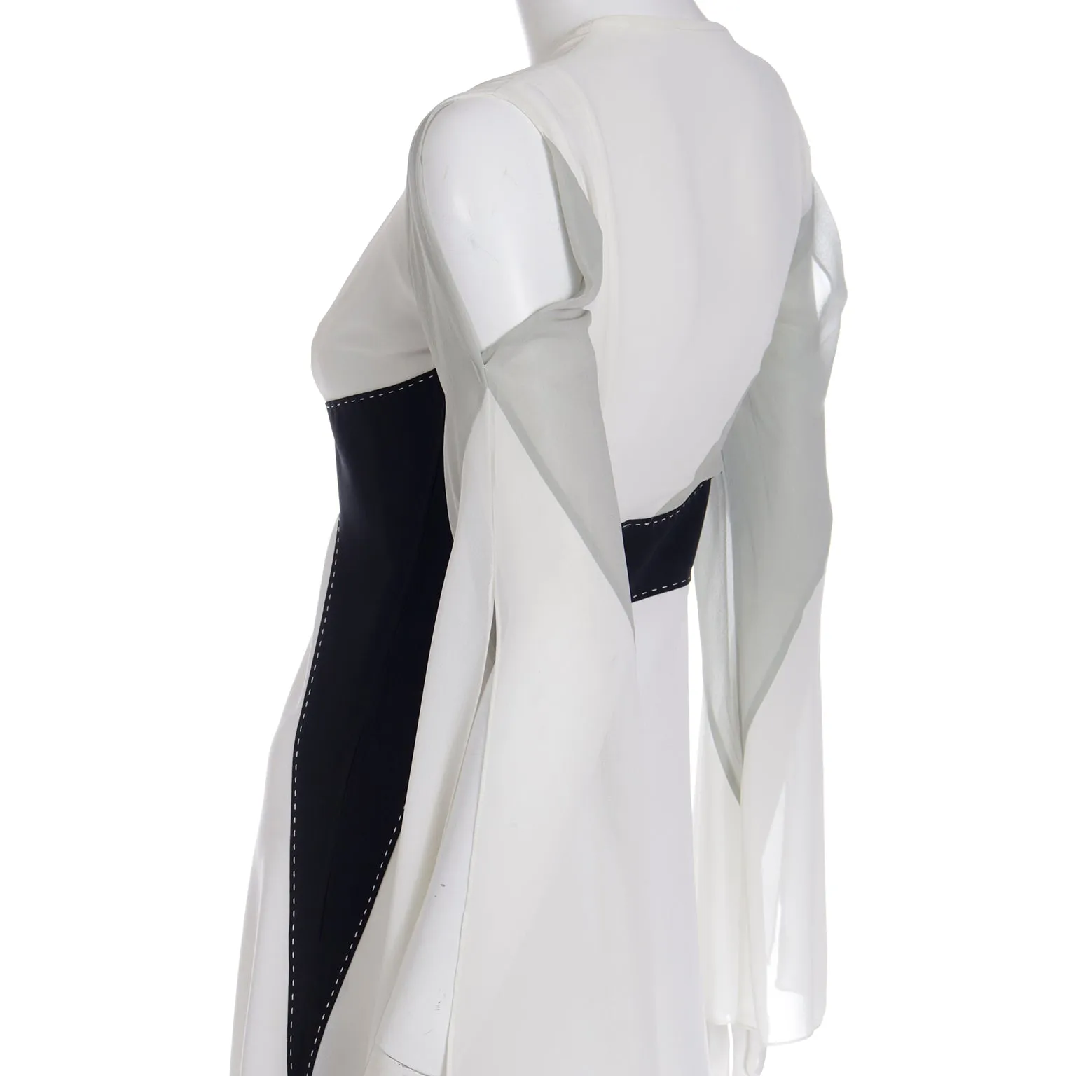 1990s Gattinoni Tempo Vintage White Grey and Black Asymmetrical Evening Dress