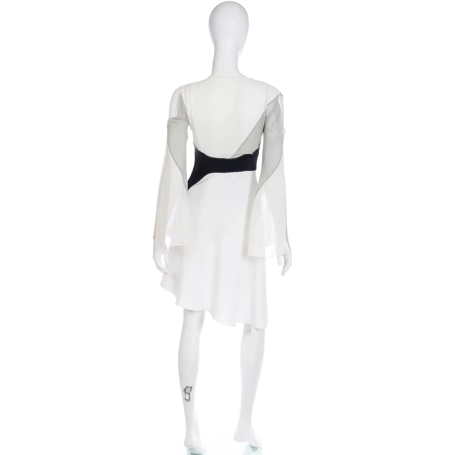 1990s Gattinoni Tempo Vintage White Grey and Black Asymmetrical Evening Dress