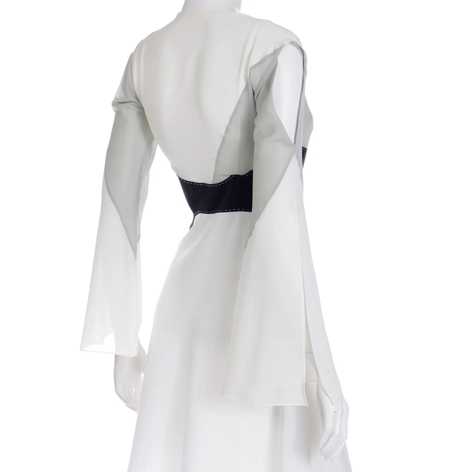 1990s Gattinoni Tempo Vintage White Grey and Black Asymmetrical Evening Dress