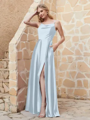 A Line Cowl Neck Satin Dress With Slit Mist Plus Size