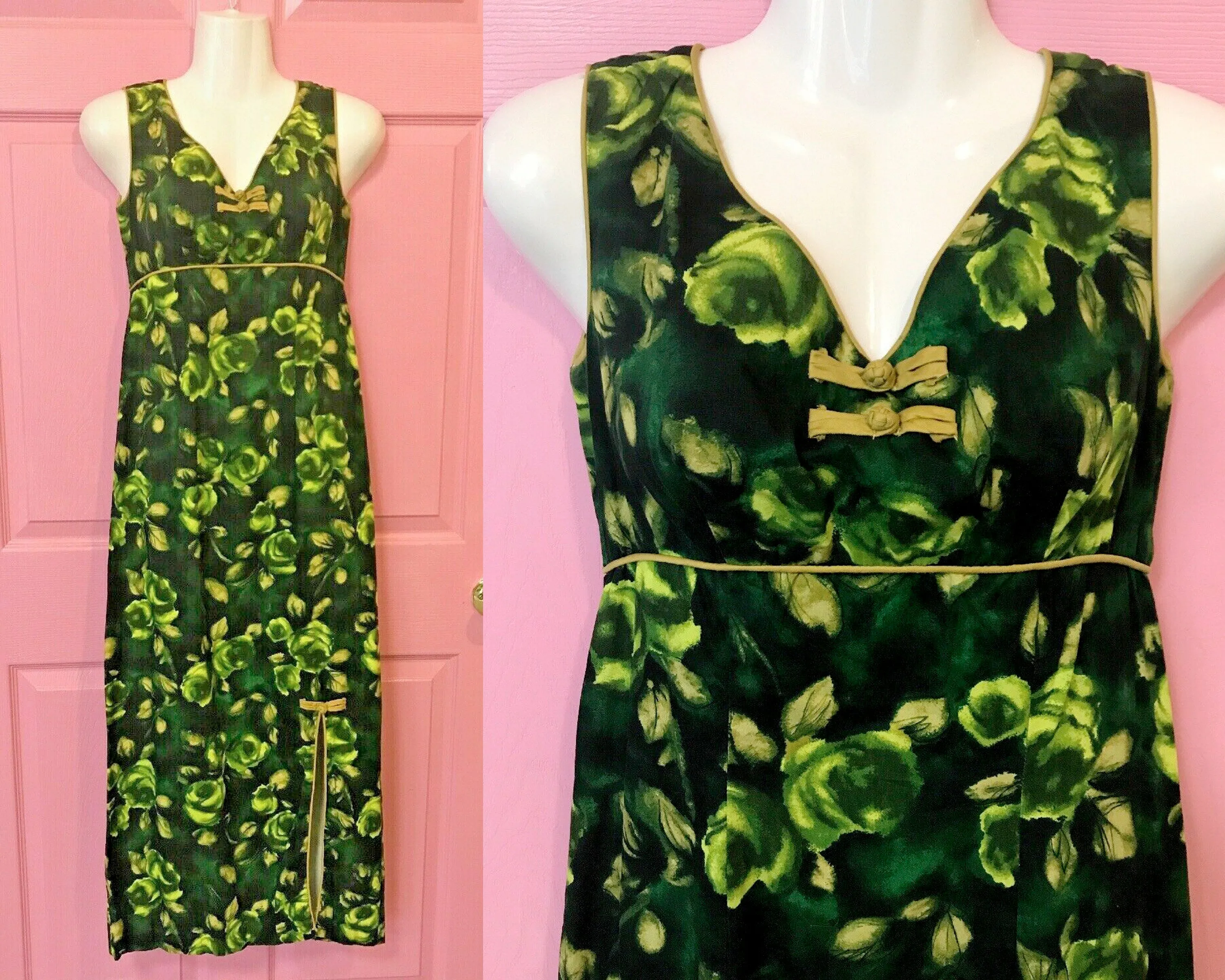 Alfred Shaheen | Vintage 60s Green Hawaiian Asian Inspired Dress | Sz S