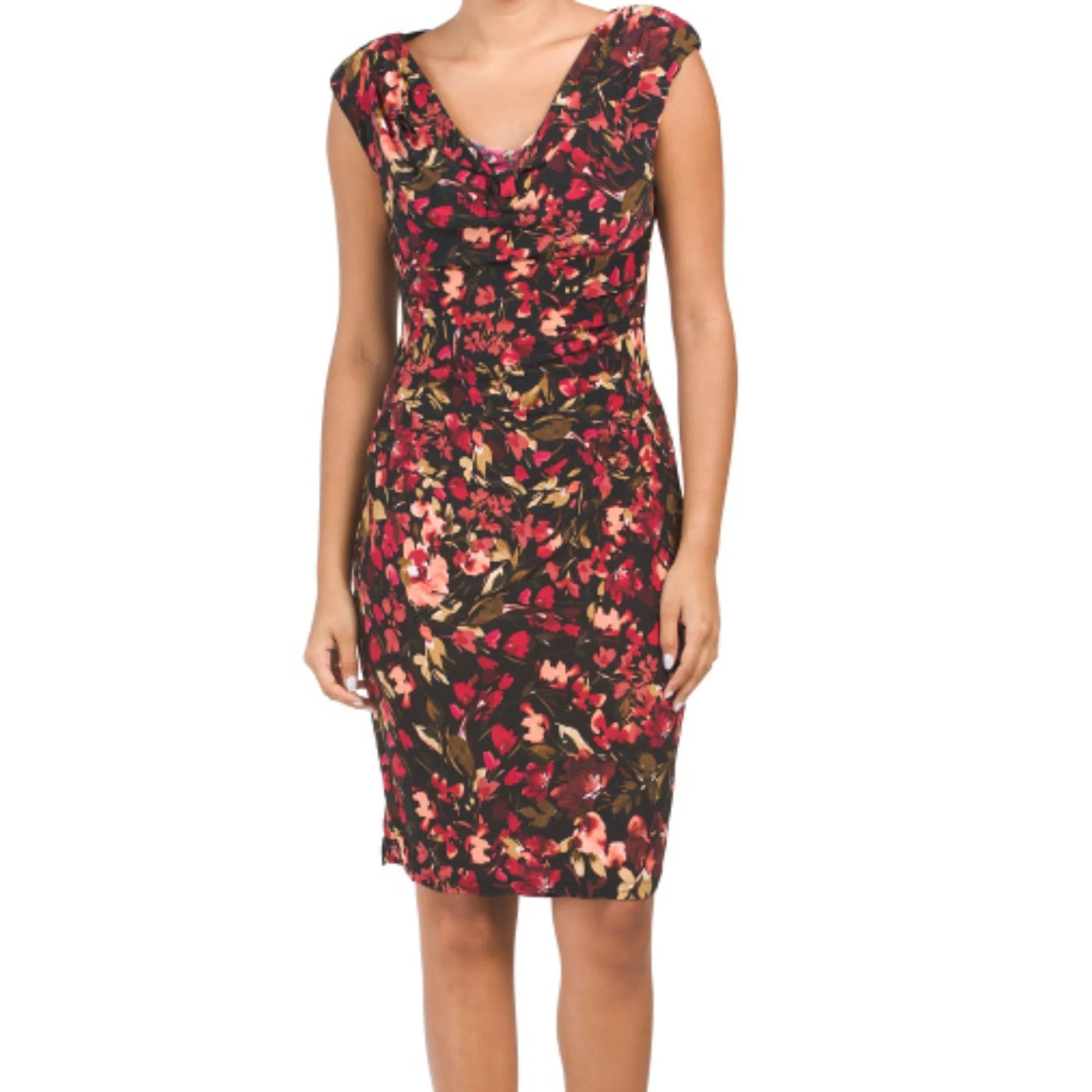 Anne Klein Women's Valerie Floral Print Cowl Neck Mini Dress