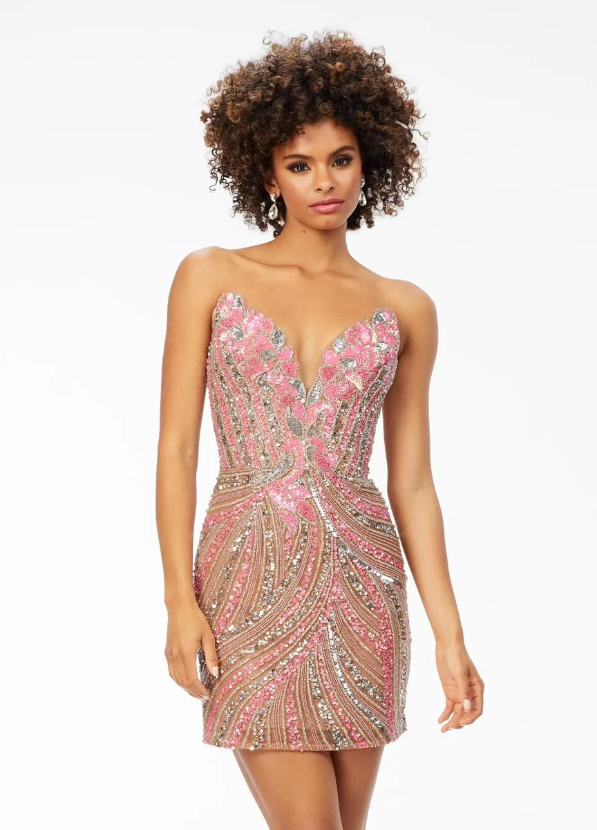 ASHLEYlauren Strapless Sequin Homecoming Dress 4500 - B