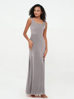 Bateau Neck Mermaid Long Velvet Dresses Silver