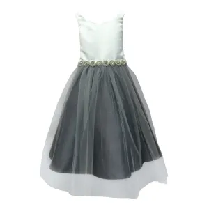 Big Girls Ivory Grey Satin Rhinestone Tulle Occasion Dress 8-12