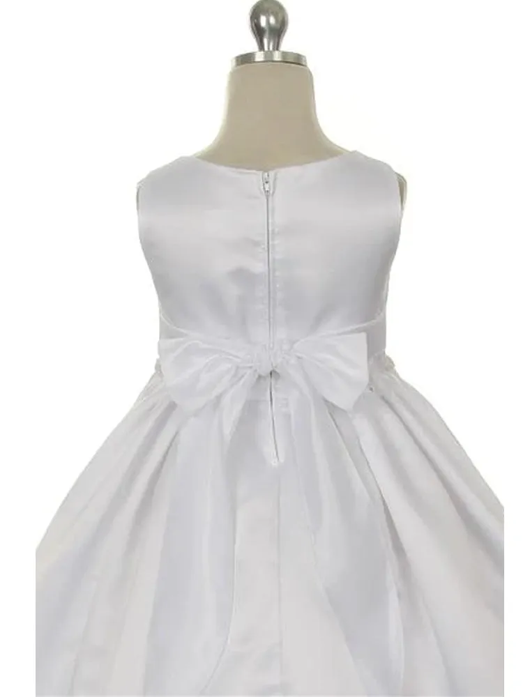 Big Girls White Pearl Trim Classic Pleated Plus Size Communion Dress 16.5-20.5