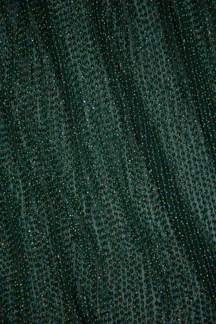 Black Green Sequins & Beads on Silk Chiffon Fabric