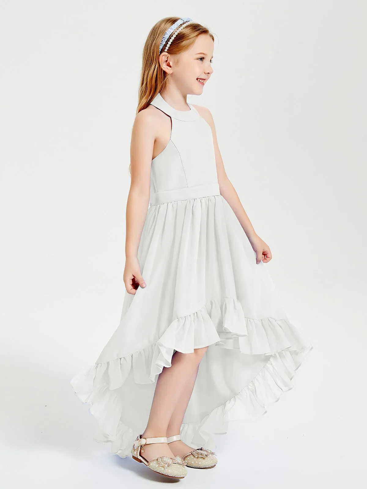 Boho Junior Bridesmaid Dresses Asymmetrical Cascading Skirt Ivory