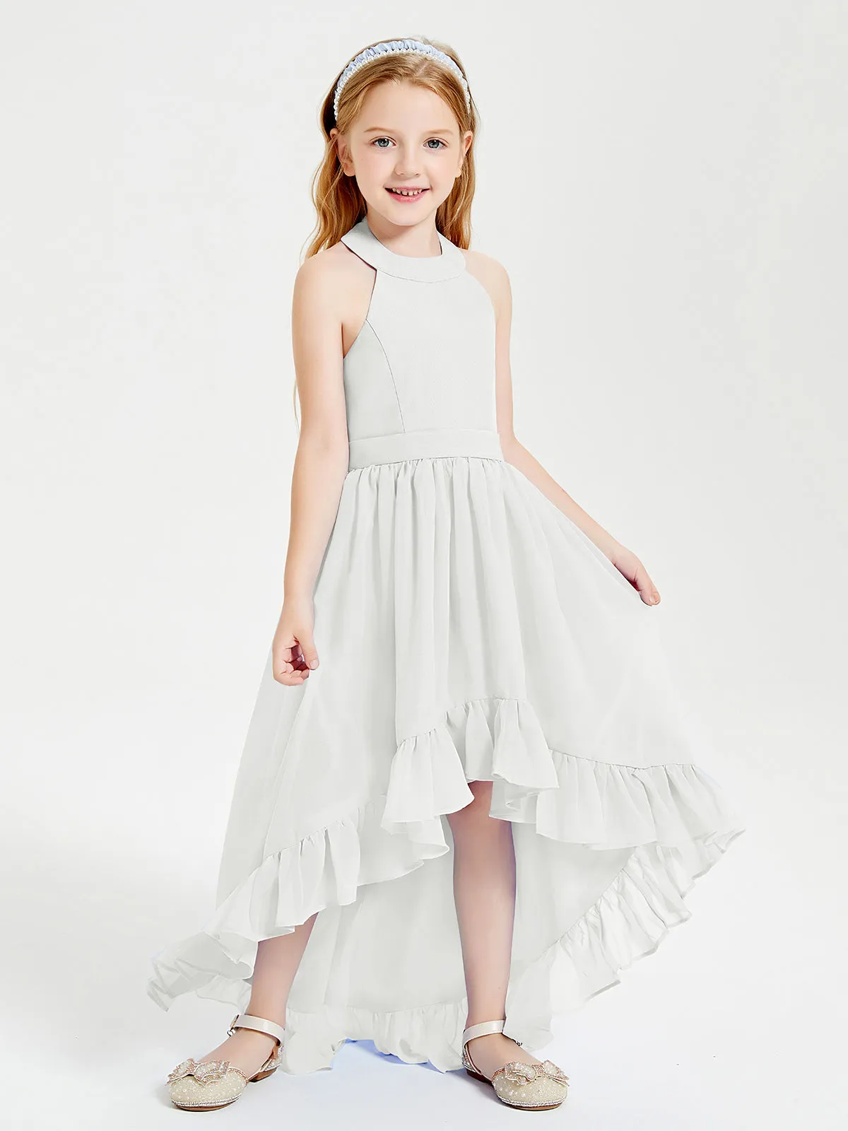 Boho Junior Bridesmaid Dresses Asymmetrical Cascading Skirt Ivory