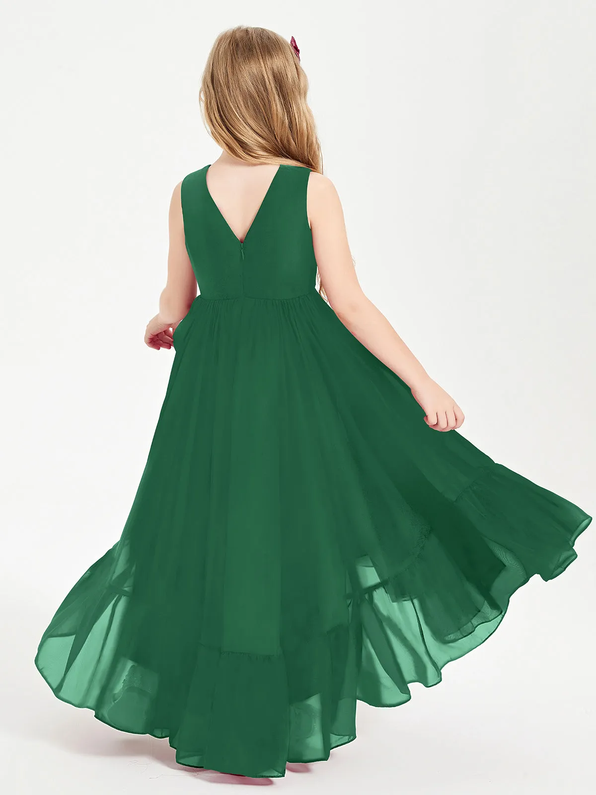 Boho Junior Bridesmaid Dresses Cascading Skirt Dark Green