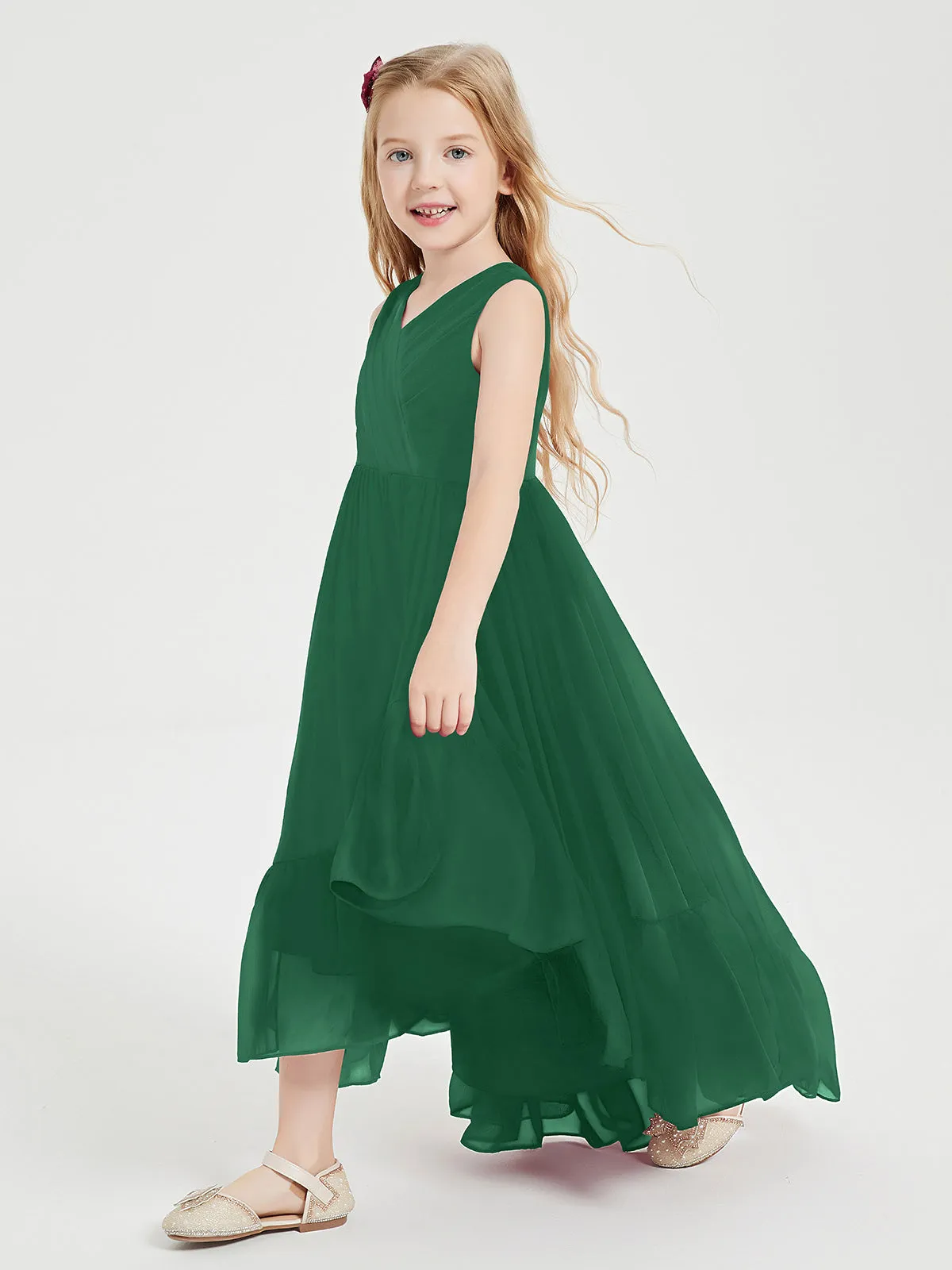 Boho Junior Bridesmaid Dresses Cascading Skirt Dark Green