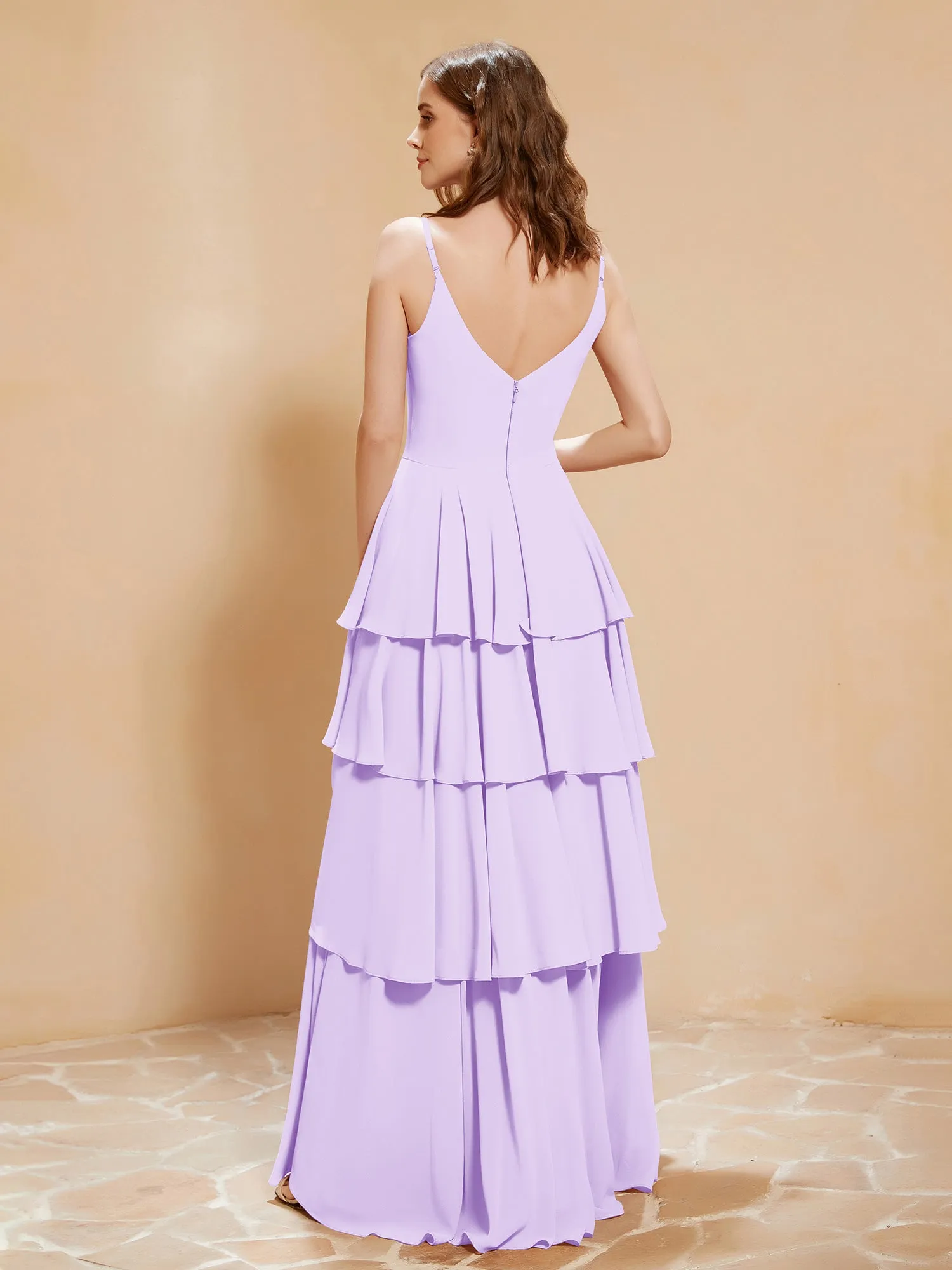 Boho V-neck Floor-length Dress Flowy Ruffles Lilac Plus Size