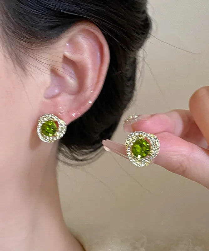 Boutique Green Aloy Crystal Zircon Stud Earrings QD015