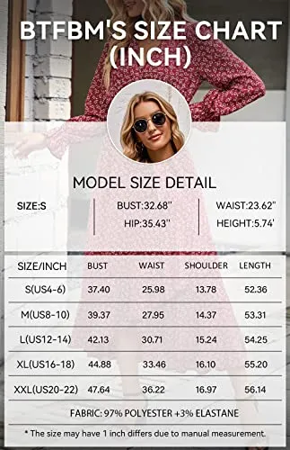 BTFBM Women Long Sleeve Wrap Dress V Neck Boho Floral High Waist Flowy Ruffle 2023 Spring Summer Maxi Dresses with Belt(Floral Wine Red White, X-Large)