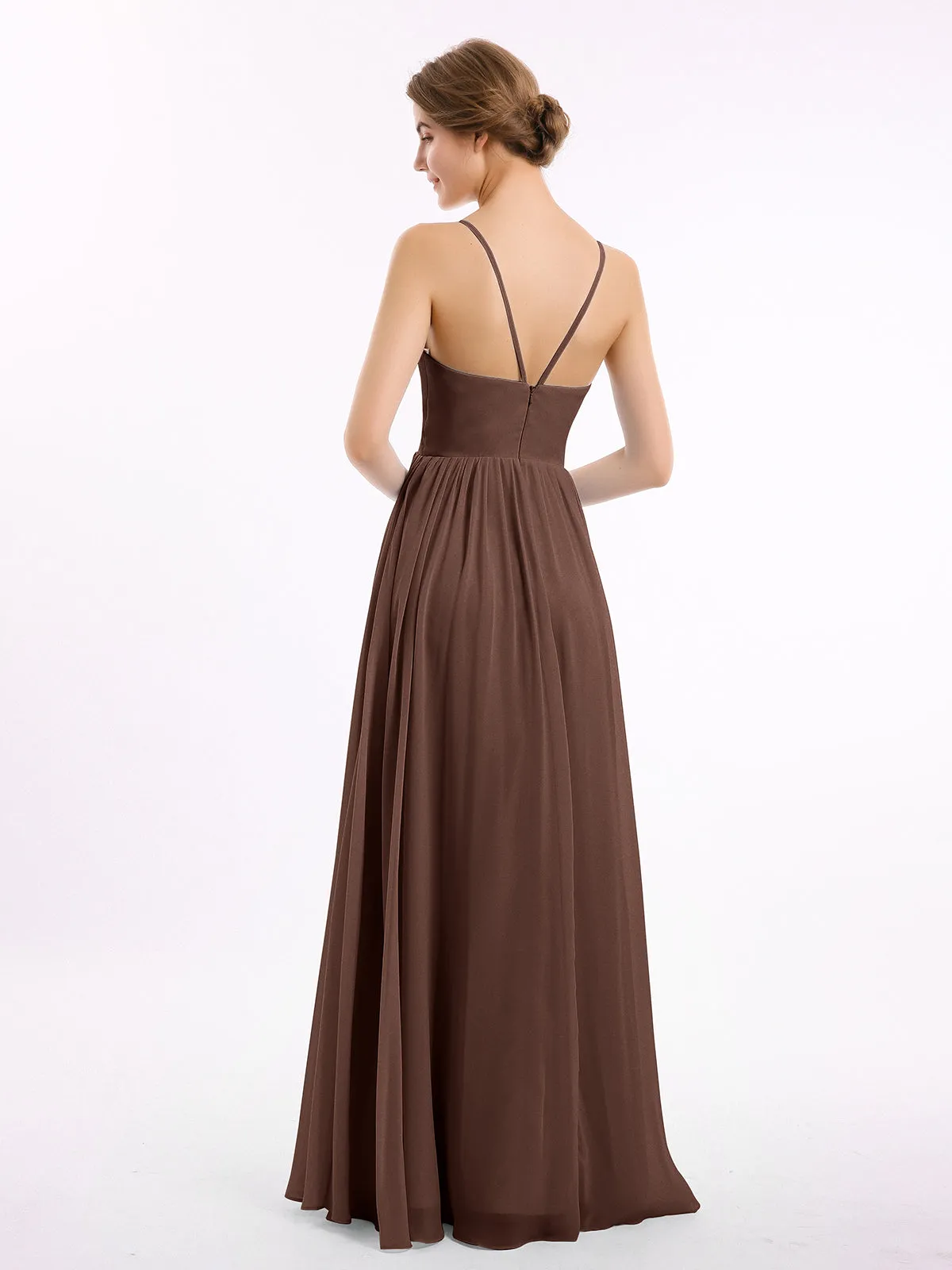 Chiffon Bridesmaid Dresses with Spaghetti Straps-Chocolate Plus Size