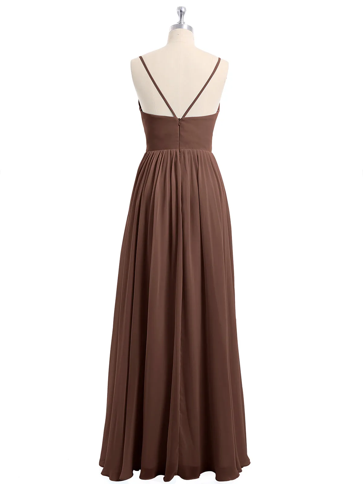 Chiffon Bridesmaid Dresses with Spaghetti Straps-Chocolate Plus Size