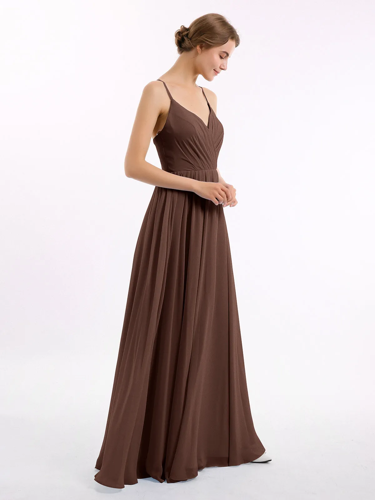 Chiffon Bridesmaid Dresses with Spaghetti Straps-Chocolate Plus Size