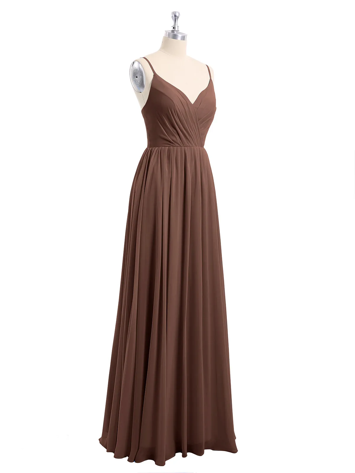 Chiffon Bridesmaid Dresses with Spaghetti Straps-Chocolate Plus Size