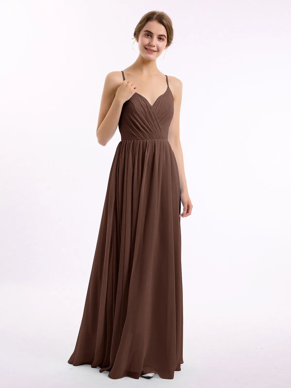 Chiffon Bridesmaid Dresses with Spaghetti Straps-Chocolate Plus Size