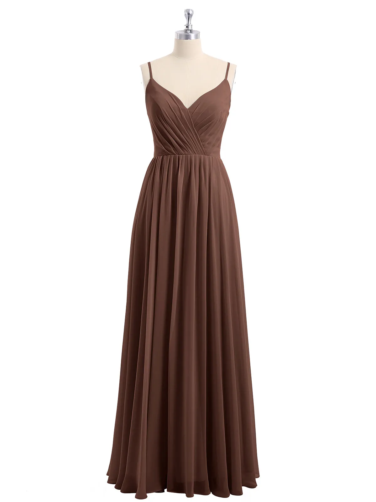 Chiffon Bridesmaid Dresses with Spaghetti Straps-Chocolate Plus Size