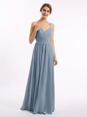 Chiffon Bridesmaid Dresses with Spaghetti Straps-Dusty Blue