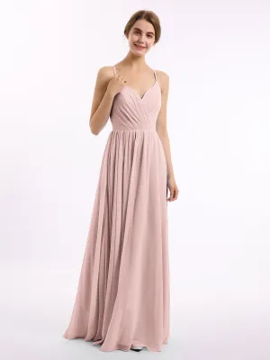 Chiffon Bridesmaid Dresses with Spaghetti Straps-Dusty Rose Plus Size