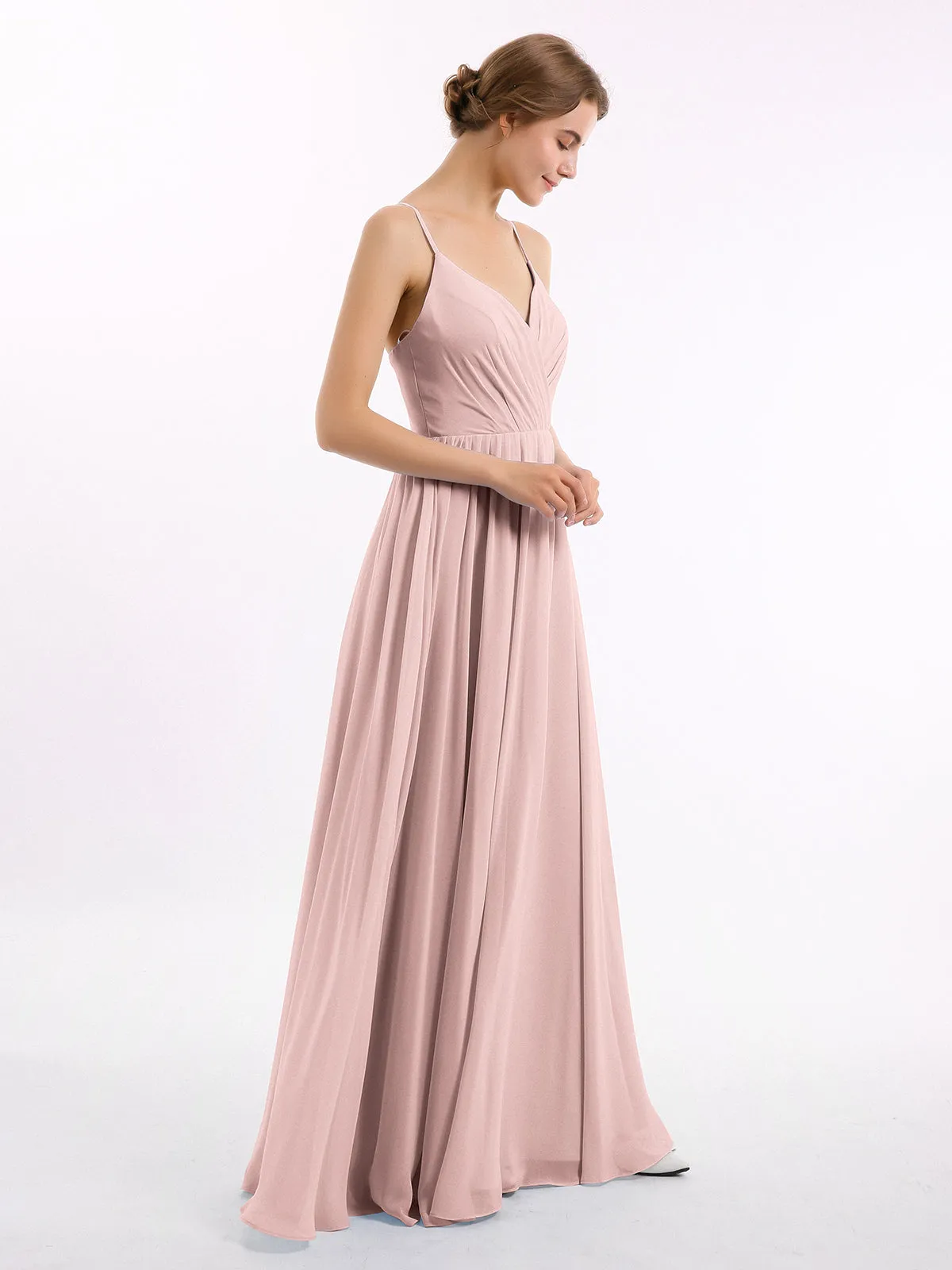 Chiffon Bridesmaid Dresses with Spaghetti Straps-Dusty Rose Plus Size