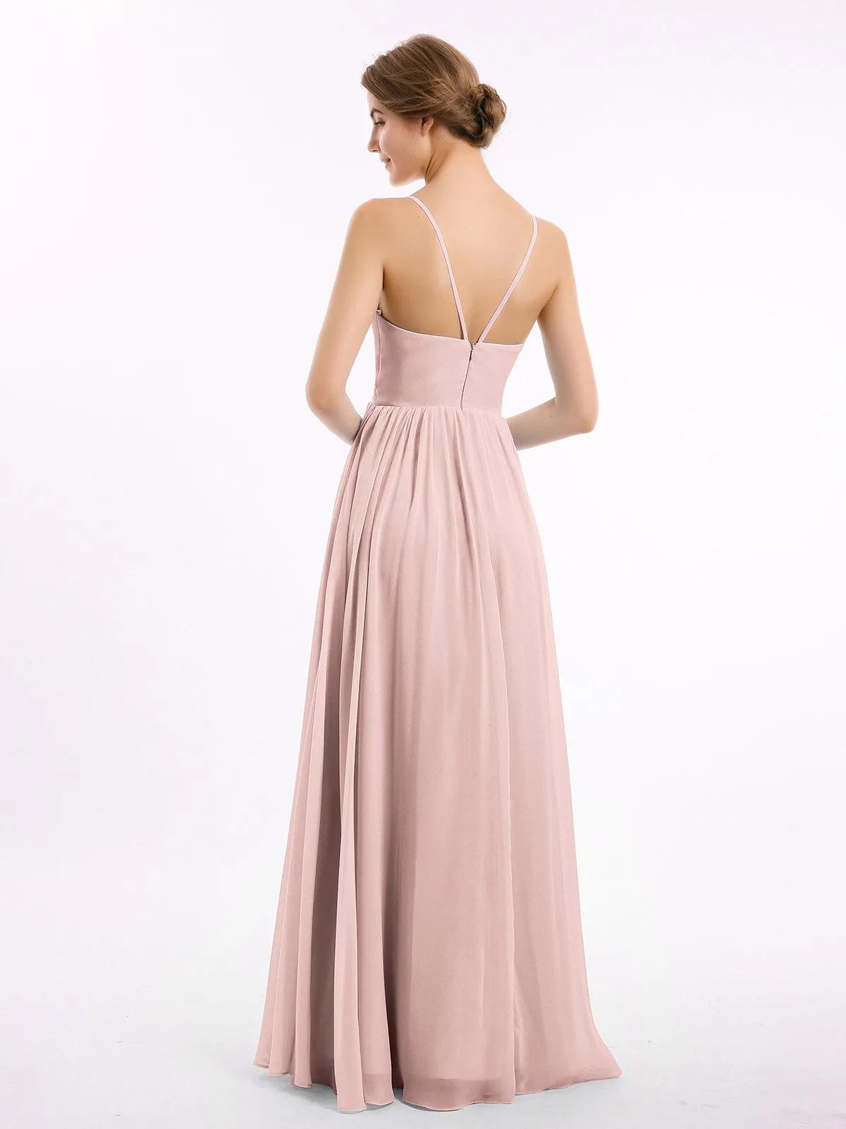 Chiffon Bridesmaid Dresses with Spaghetti Straps-Dusty Rose Plus Size