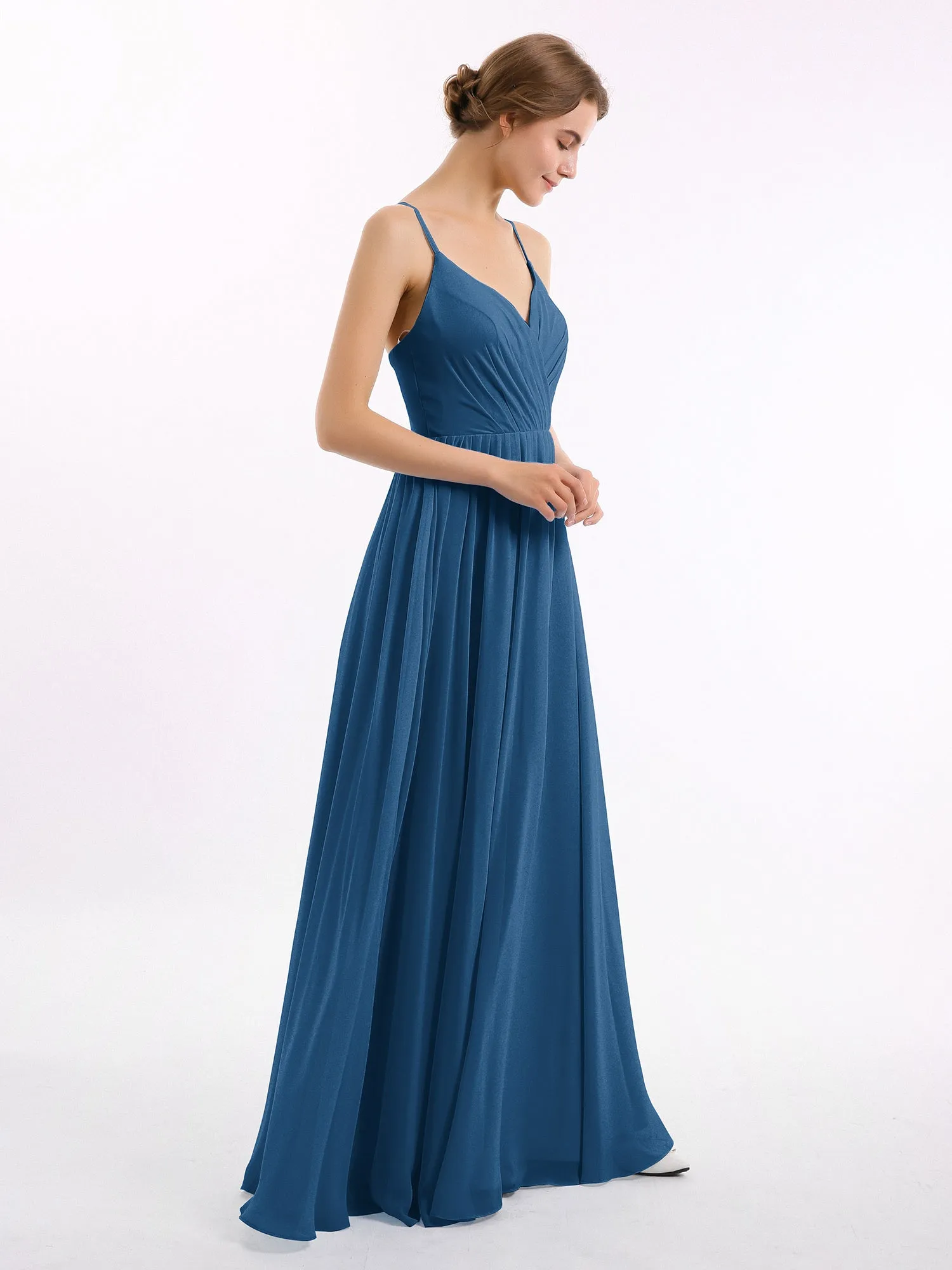 Chiffon Bridesmaid Dresses with Spaghetti Straps-Ink Blue