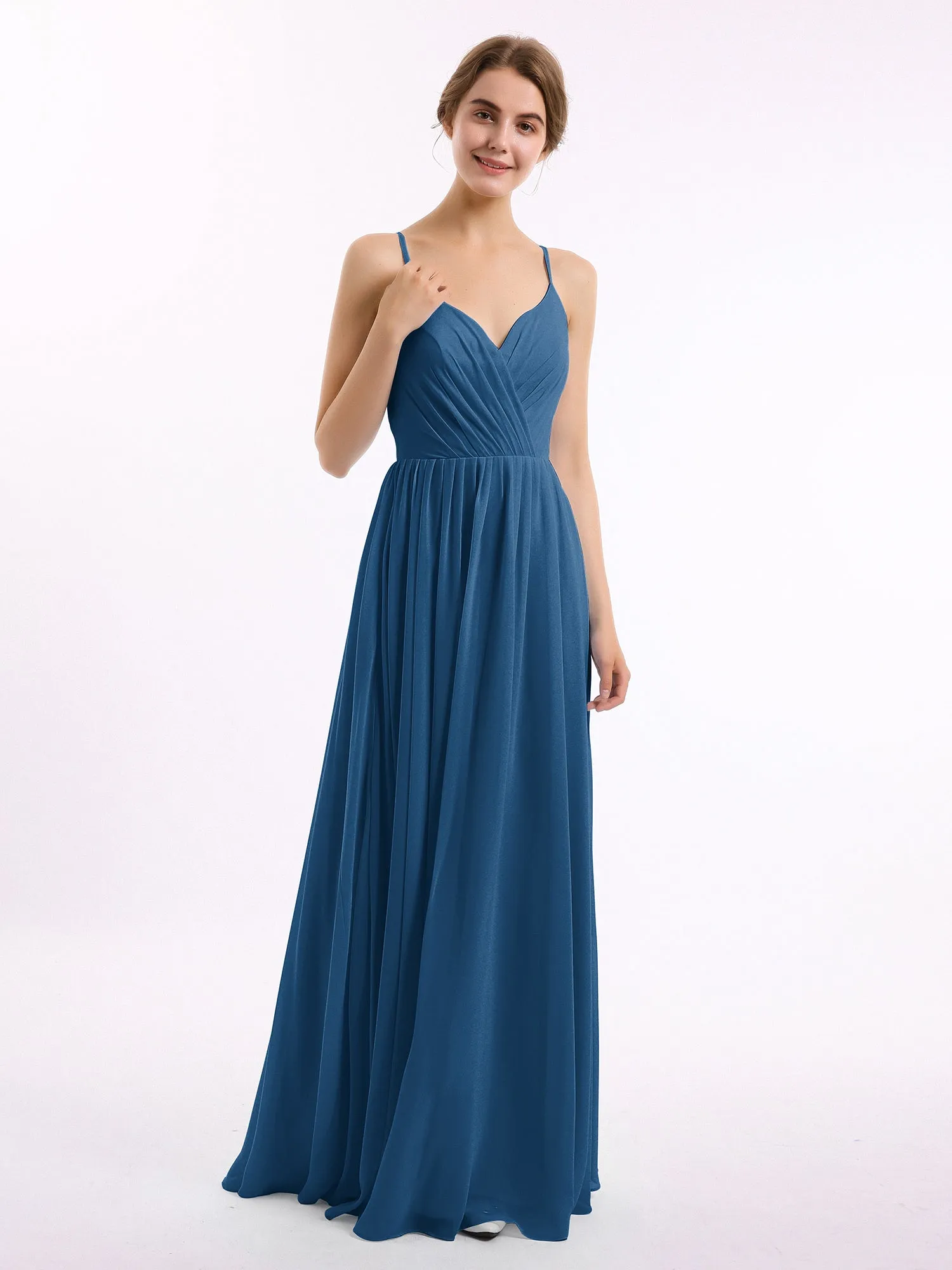 Chiffon Bridesmaid Dresses with Spaghetti Straps-Ink Blue