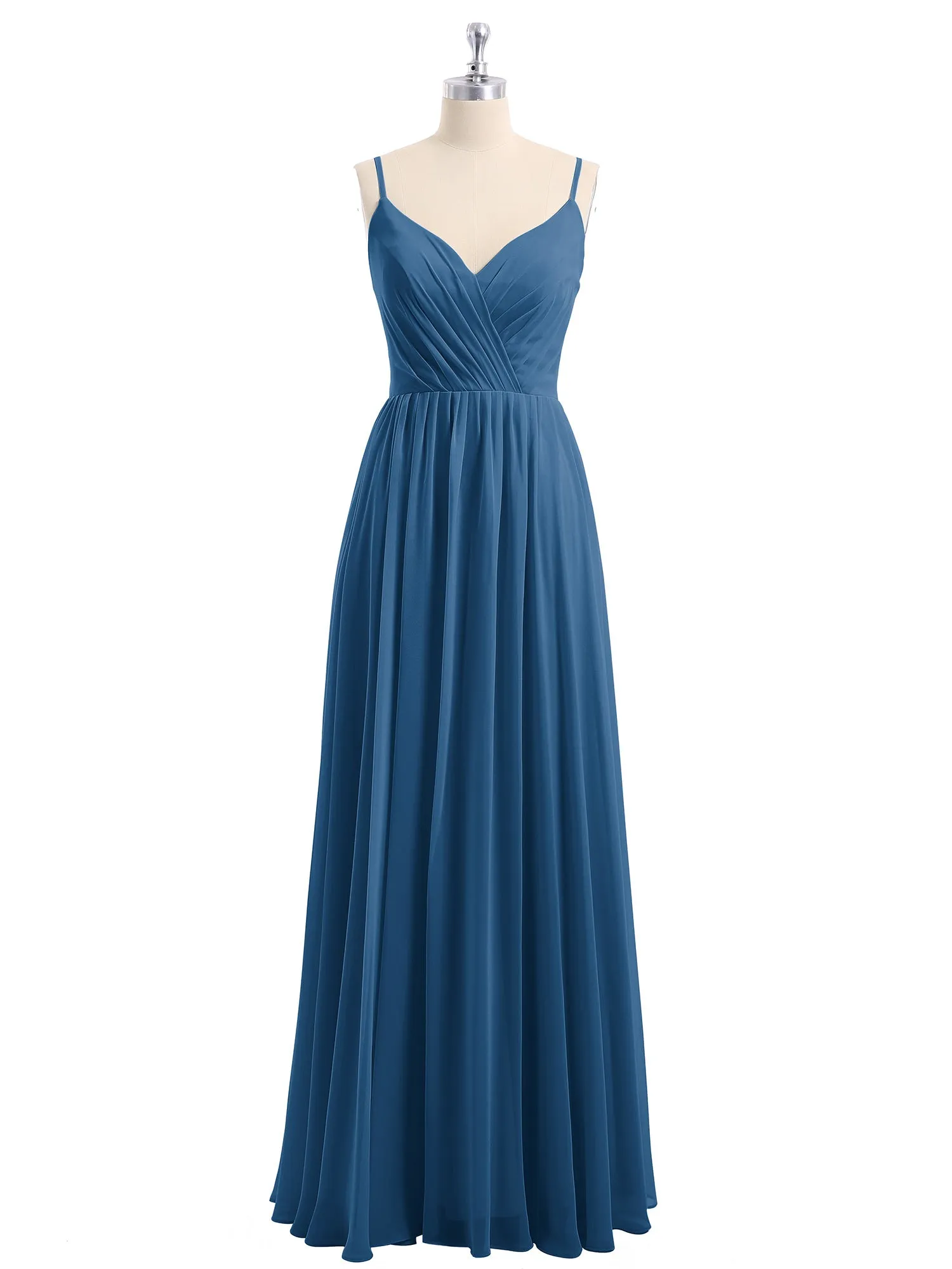 Chiffon Bridesmaid Dresses with Spaghetti Straps-Ink Blue