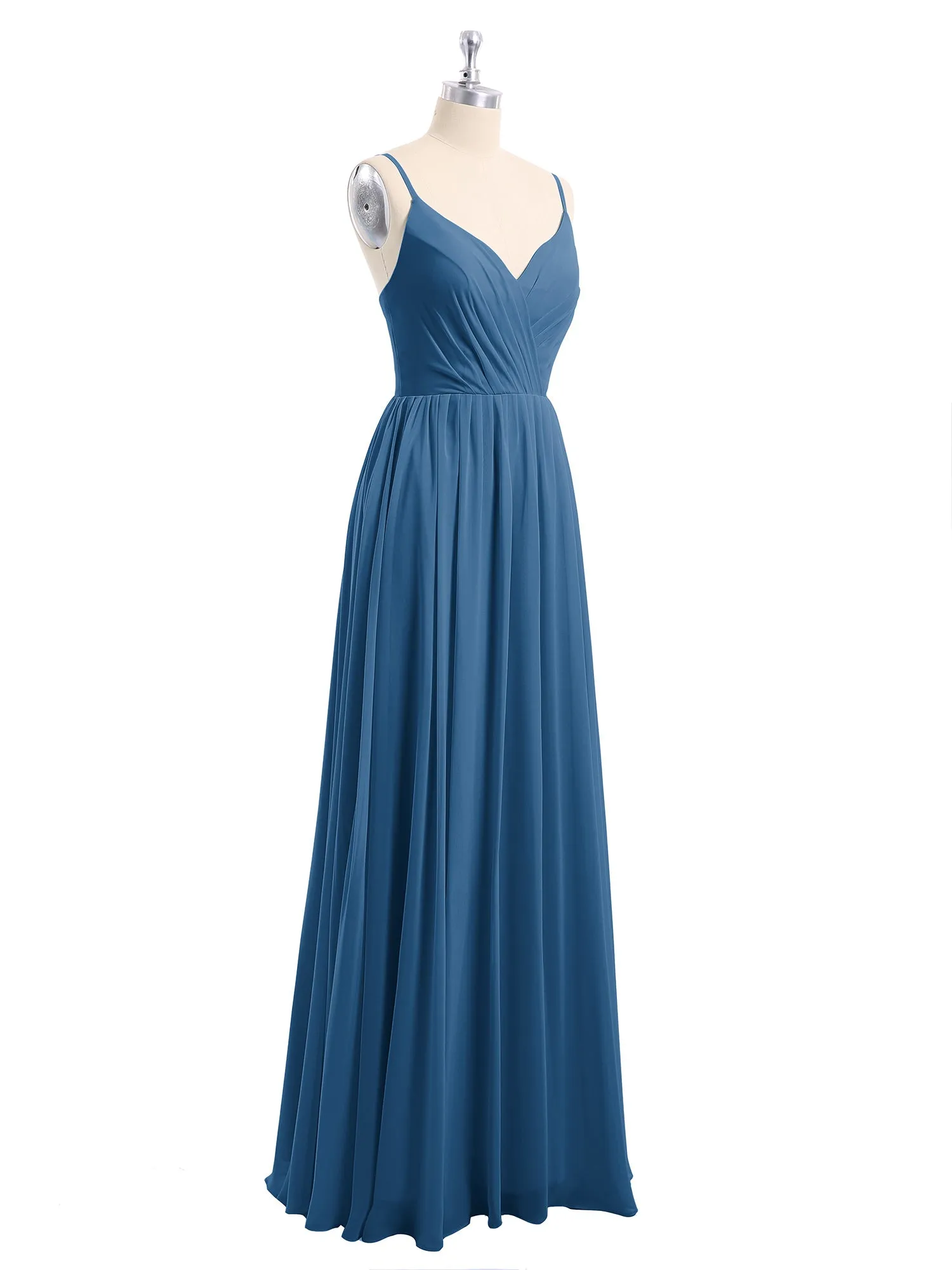 Chiffon Bridesmaid Dresses with Spaghetti Straps-Ink Blue