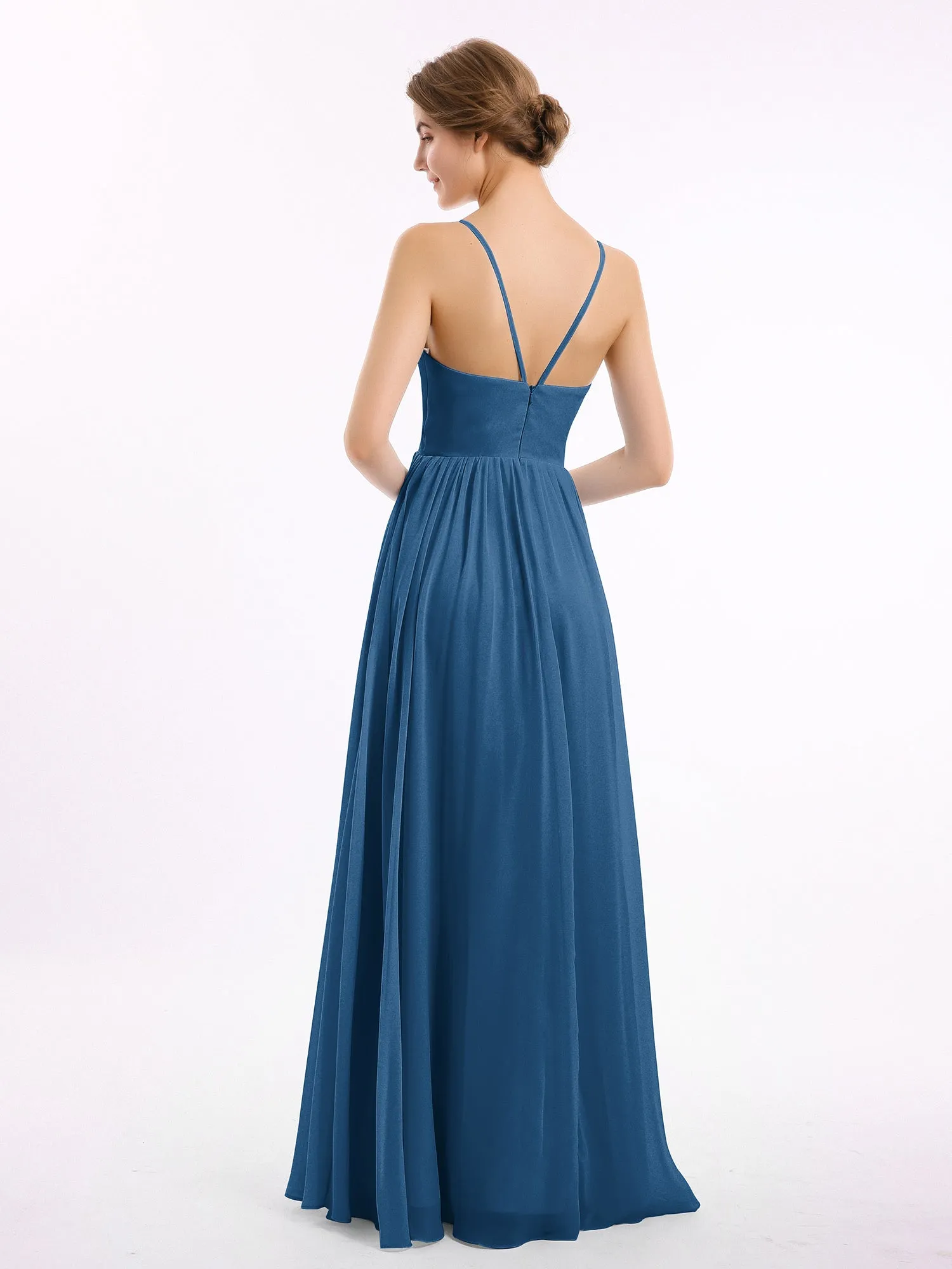 Chiffon Bridesmaid Dresses with Spaghetti Straps-Ink Blue