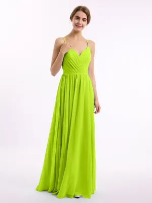 Chiffon Bridesmaid Dresses with Spaghetti Straps-Lime Green