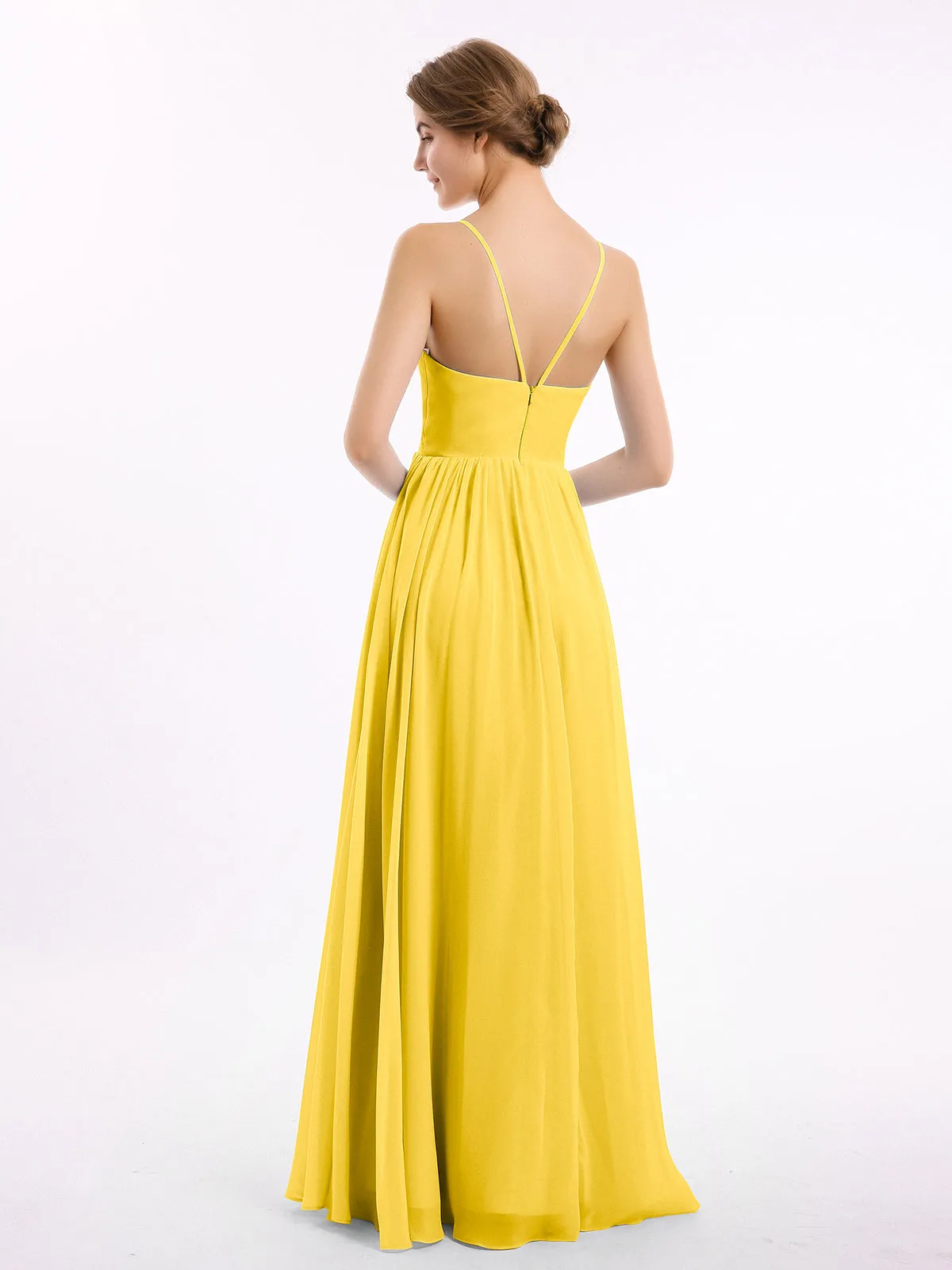 Chiffon Bridesmaid Dresses with Spaghetti Straps-Marigold