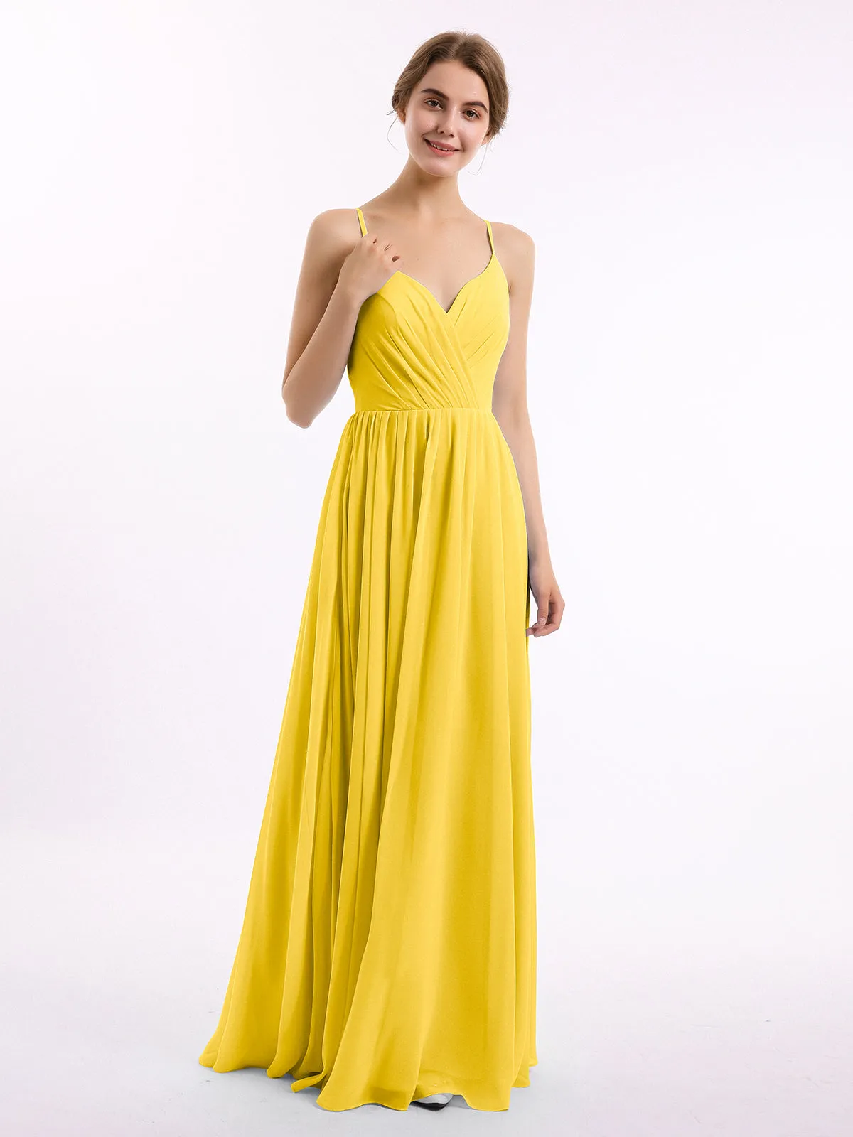 Chiffon Bridesmaid Dresses with Spaghetti Straps-Marigold