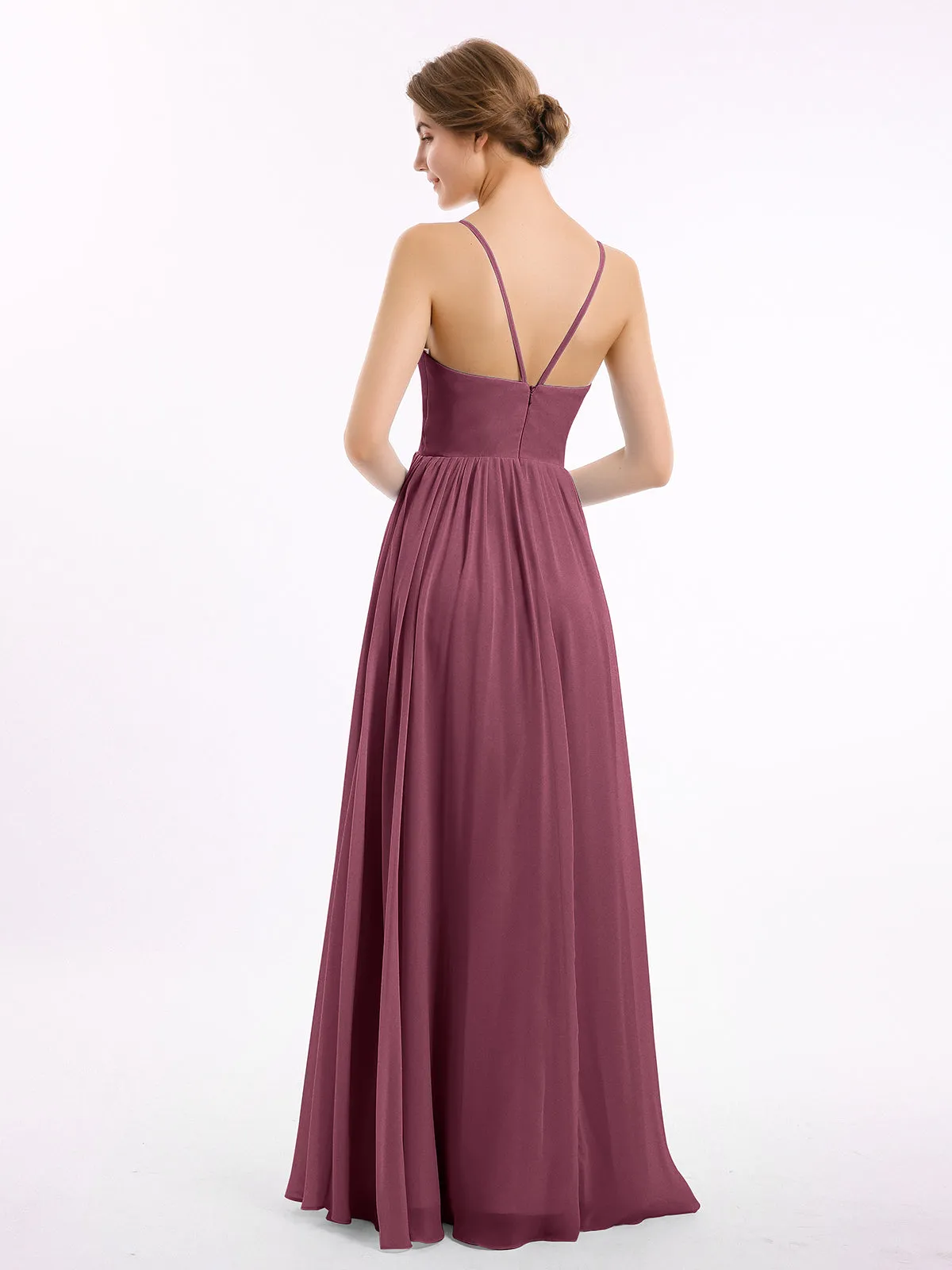 Chiffon Bridesmaid Dresses with Spaghetti Straps-Mulberry