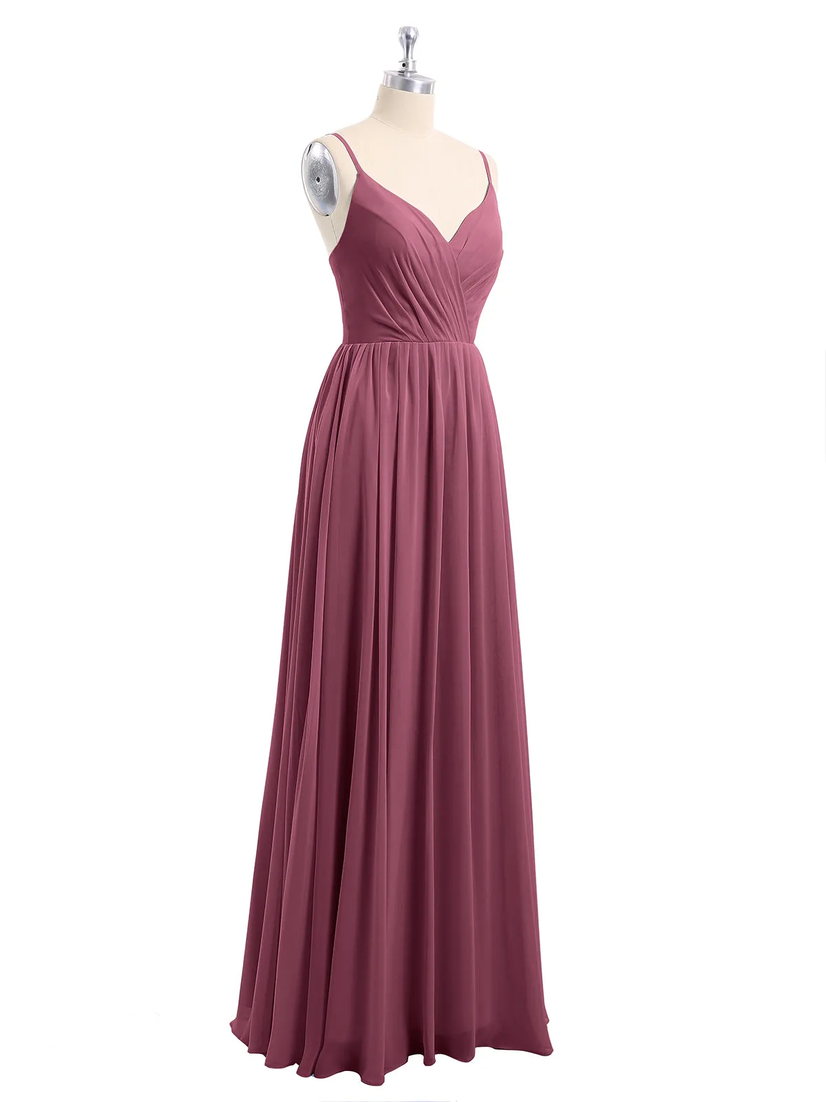 Chiffon Bridesmaid Dresses with Spaghetti Straps-Mulberry