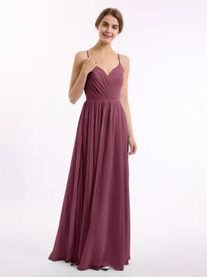 Chiffon Bridesmaid Dresses with Spaghetti Straps-Mulberry