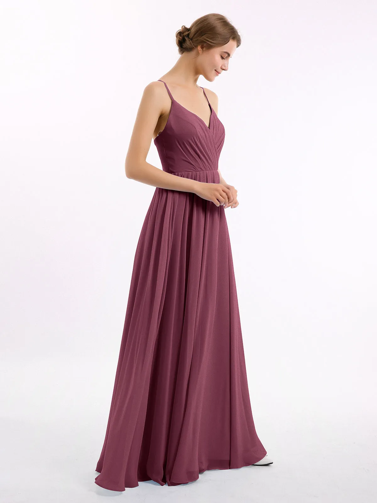 Chiffon Bridesmaid Dresses with Spaghetti Straps-Mulberry