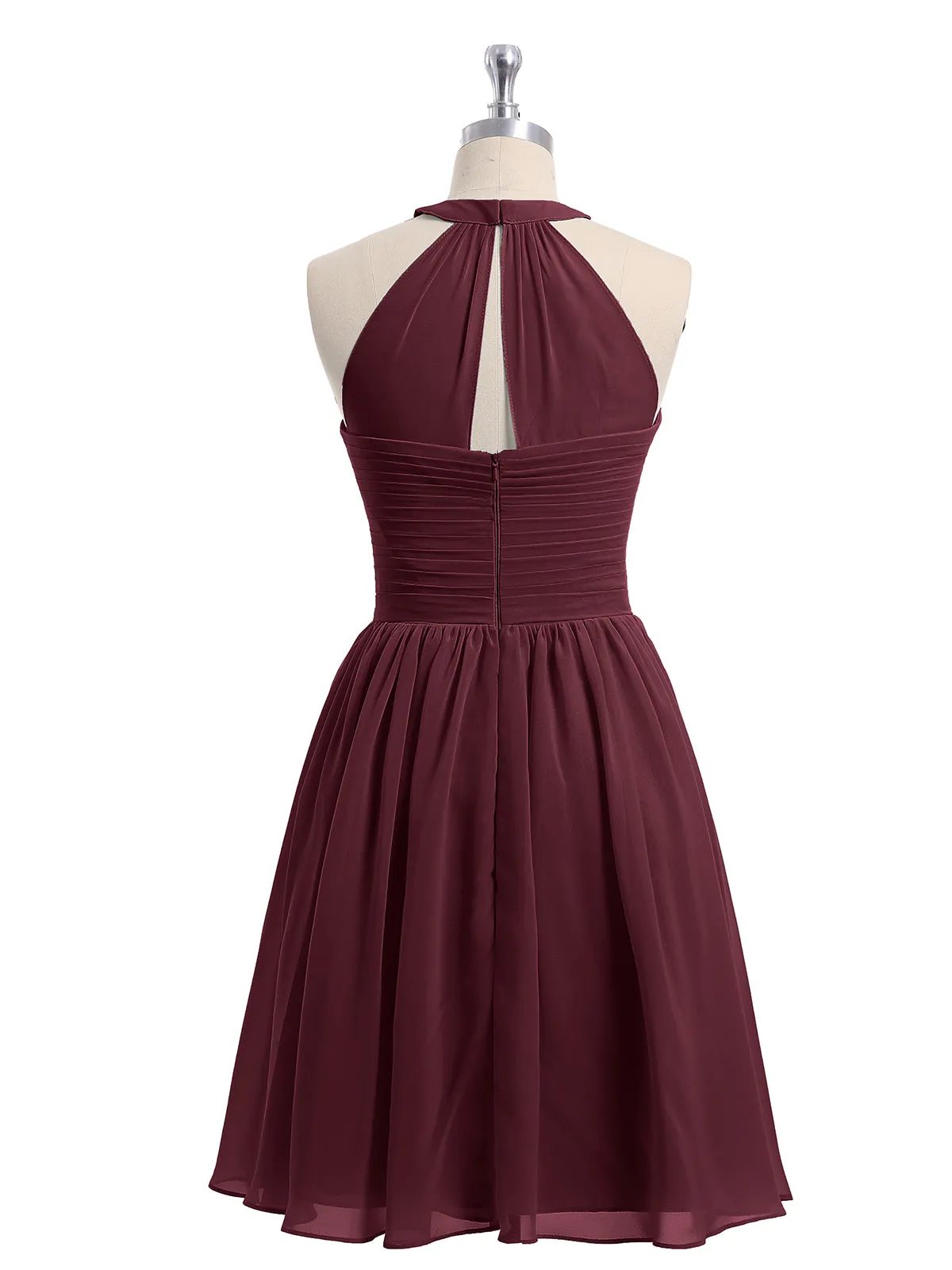 Chiffon Halter Short Bridesmaid Dresses Cabernet