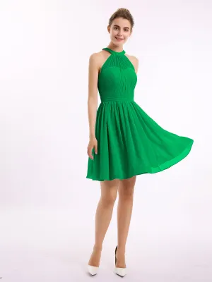 Chiffon Halter Short Bridesmaid Dresses Emerald