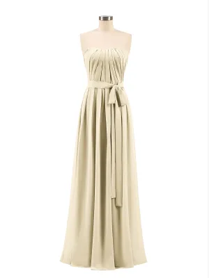 Chiffon Strapless Bridesmaid Gown with Sash-Champagne Plus Size