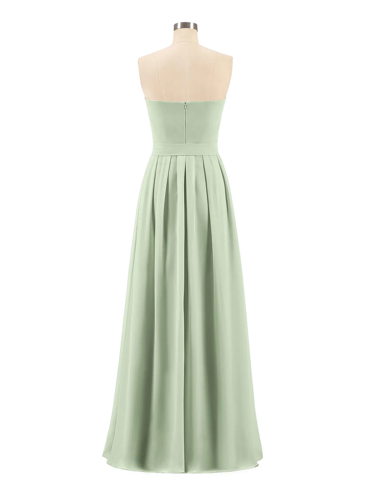 Chiffon Strapless Bridesmaid Gown with Sash-Dusty Sage Plus Size