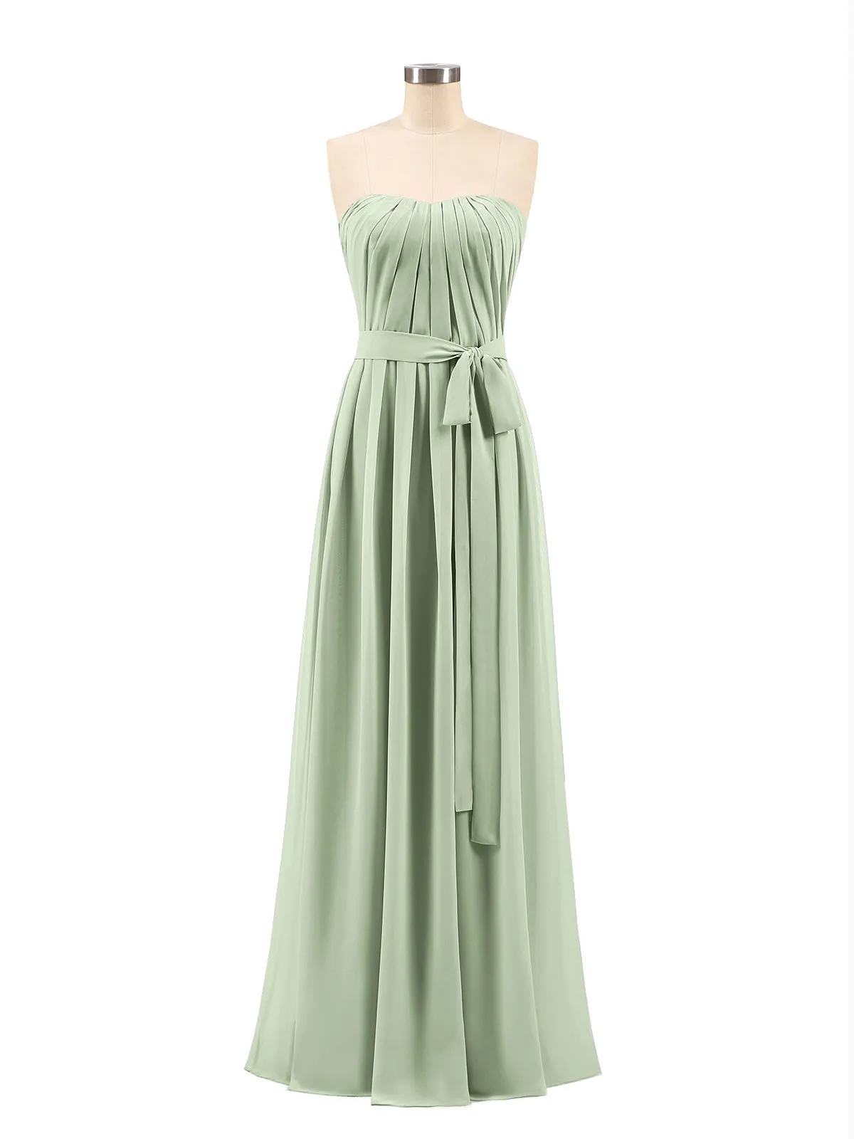 Chiffon Strapless Bridesmaid Gown with Sash-Dusty Sage Plus Size