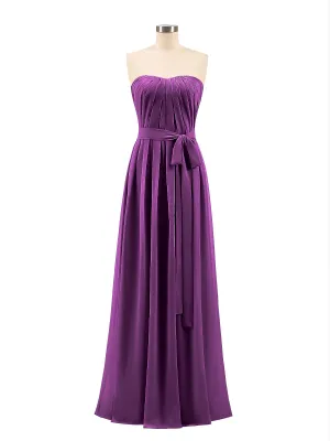 Chiffon Strapless Bridesmaid Gown with Sash-Grape