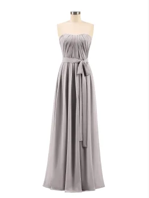 Chiffon Strapless Bridesmaid Gown with Sash-Silver Plus Size